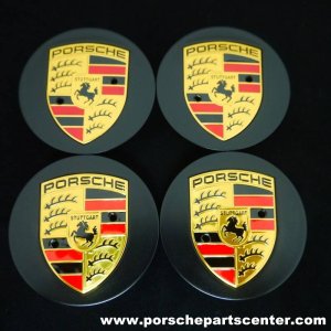 画像1: 【PORSCHE】ポルシェマカン65mmカラークレストマットブラックセンターキャップセット