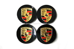 画像1: 【PORSCHE】ポルシェ77mmカラークレスト黒センターキャップセット